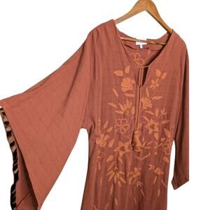 Mi Golondrina Ximena Maxi Kaftan Dress Medium Burnt Orange Embroidered Resort